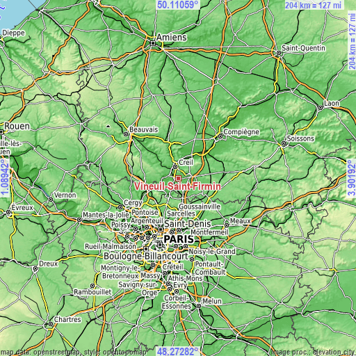 Topographic map of Vineuil-Saint-Firmin