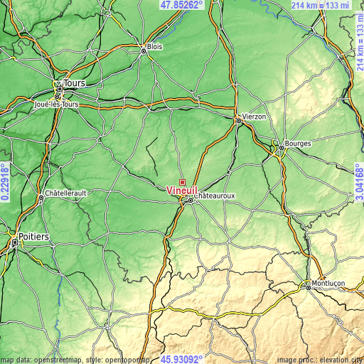 Topographic map of Vineuil