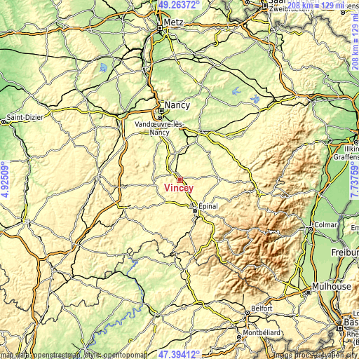 Topographic map of Vincey