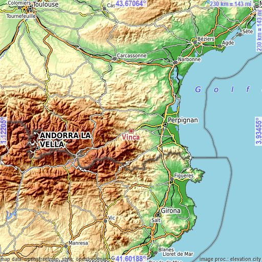 Topographic map of Vinça