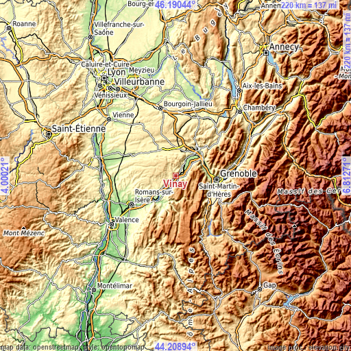 Topographic map of Vinay