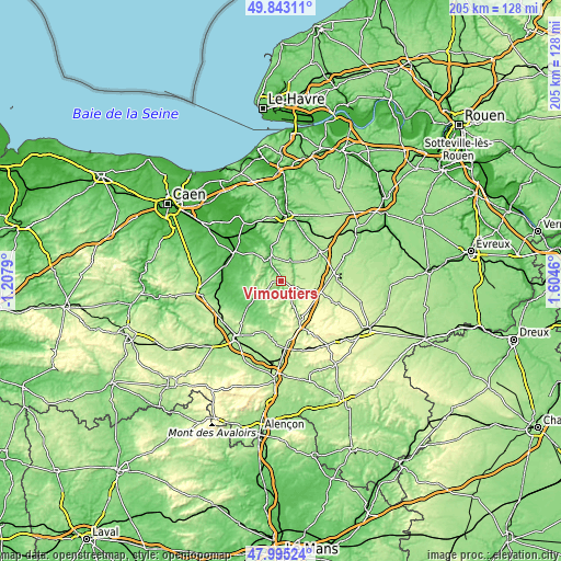 Topographic map of Vimoutiers