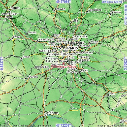 Topographic map of Villiers-sur-Orge