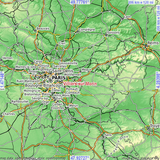 Topographic map of Villiers-sur-Morin
