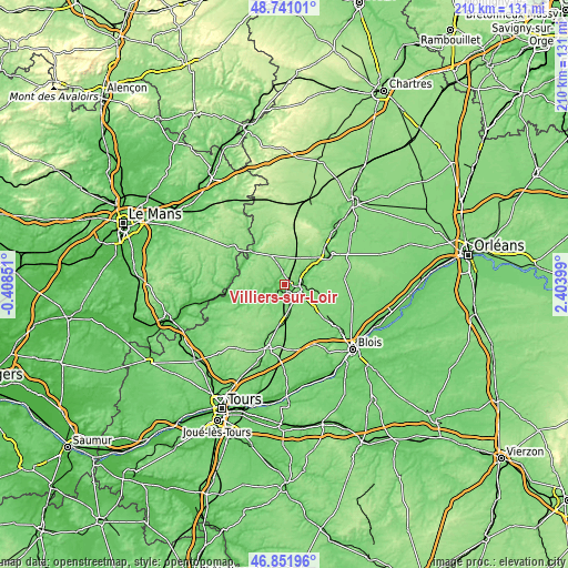 Topographic map of Villiers-sur-Loir