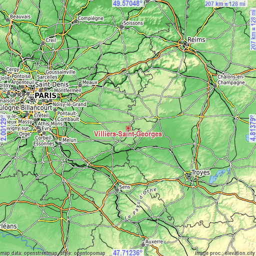 Topographic map of Villiers-Saint-Georges