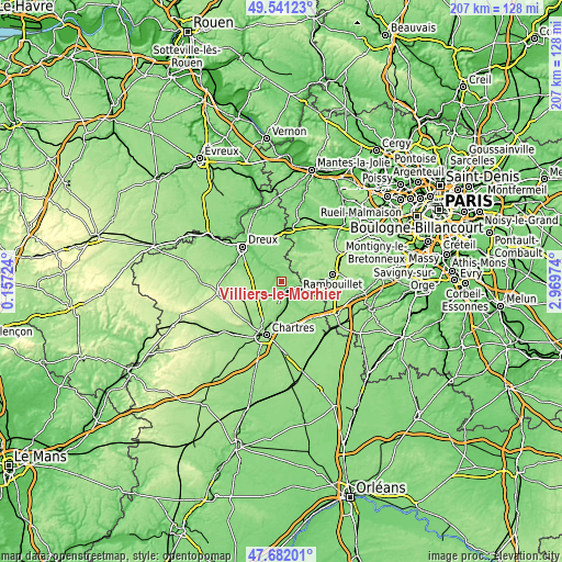 Topographic map of Villiers-le-Morhier