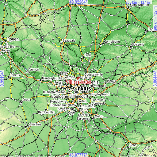Topographic map of Villiers-le-Bel