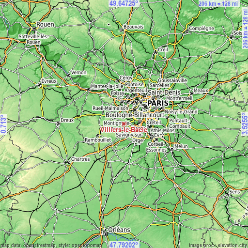 Topographic map of Villiers-le-Bâcle