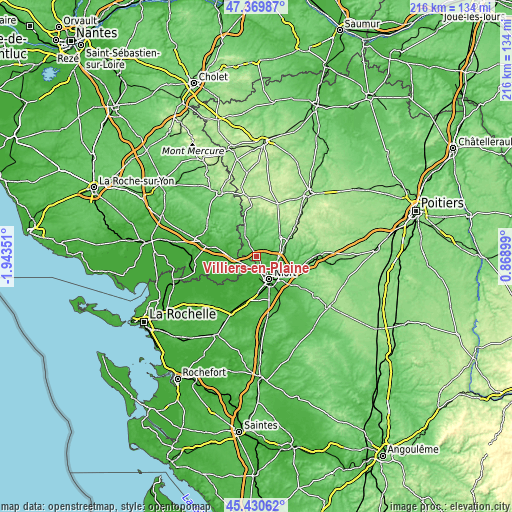 Topographic map of Villiers-en-Plaine