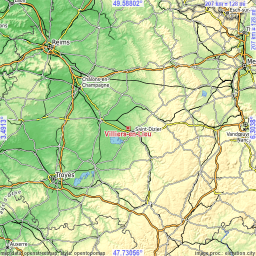 Topographic map of Villiers-en-Lieu