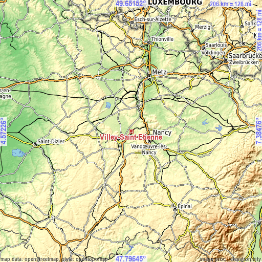 Topographic map of Villey-Saint-Étienne