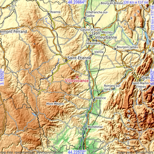 Topographic map of Villevocance