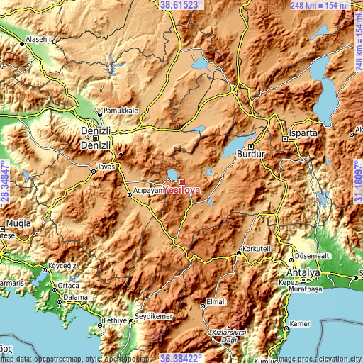 Topographic map of Yeşilova