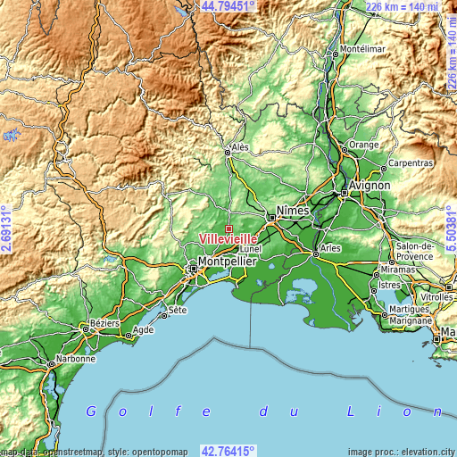 Topographic map of Villevieille