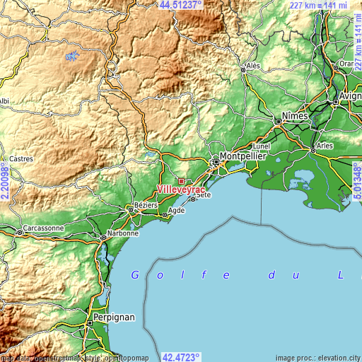 Topographic map of Villeveyrac