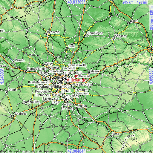 Topographic map of Villevaudé