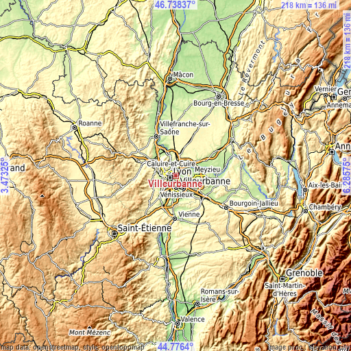 Topographic map of Villeurbanne