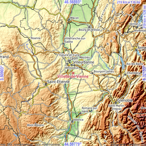 Topographic map of Villette-de-Vienne