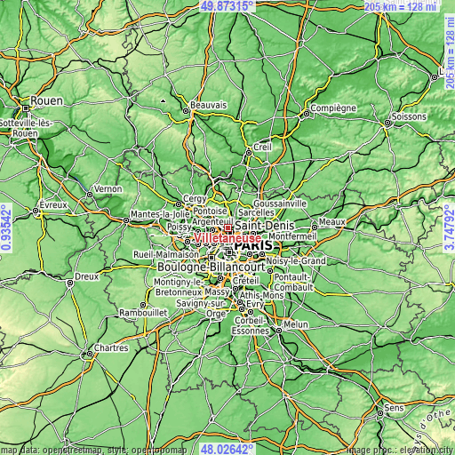 Topographic map of Villetaneuse