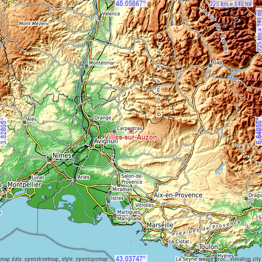 Topographic map of Villes-sur-Auzon