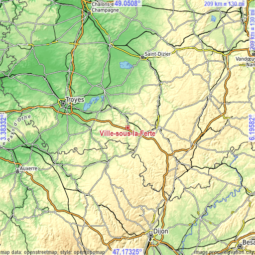 Topographic map of Ville-sous-la-Ferté