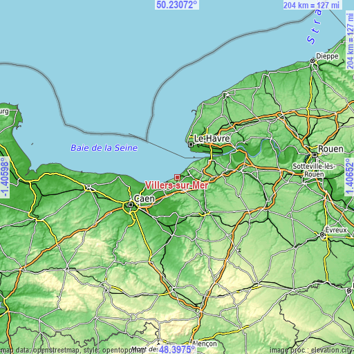 Topographic map of Villers-sur-Mer