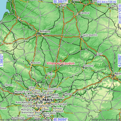 Topographic map of Villers-sur-Coudun