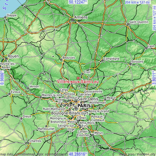 Topographic map of Villers-sous-Saint-Leu