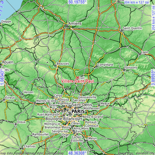 Topographic map of Villers-Saint-Paul