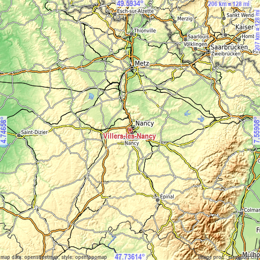 Topographic map of Villers-lès-Nancy