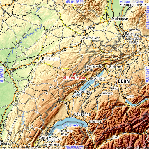 Topographic map of Villers-le-Lac