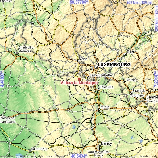 Topographic map of Villers-la-Montagne