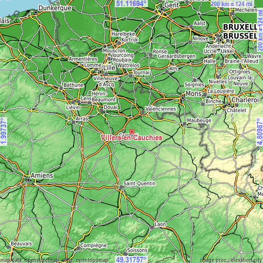 Topographic map of Villers-en-Cauchies