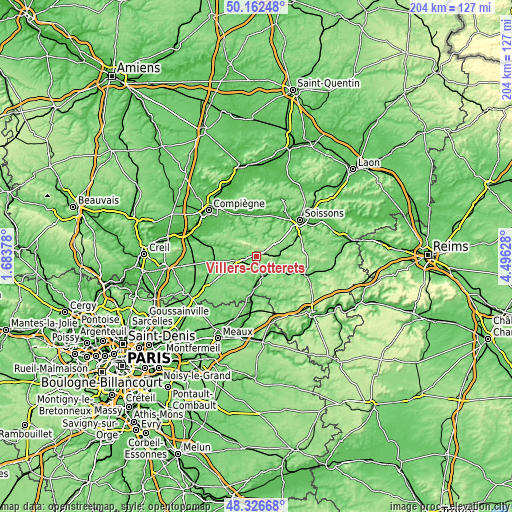 Topographic map of Villers-Cotterêts