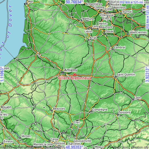 Topographic map of Villers-Bretonneux