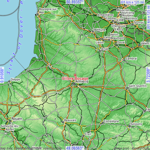 Topographic map of Villers-Bocage