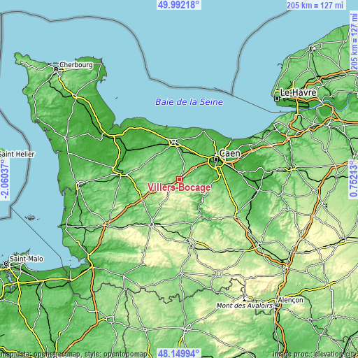 Topographic map of Villers-Bocage