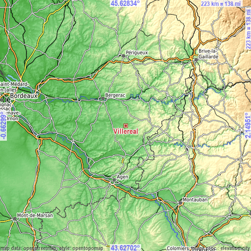 Topographic map of Villeréal