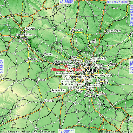 Topographic map of Villennes-sur-Seine