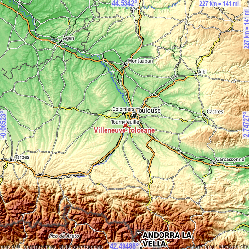 Topographic map of Villeneuve-Tolosane