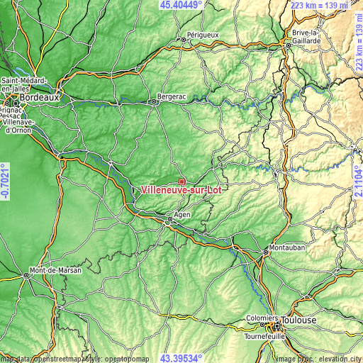 Topographic map of Villeneuve-sur-Lot