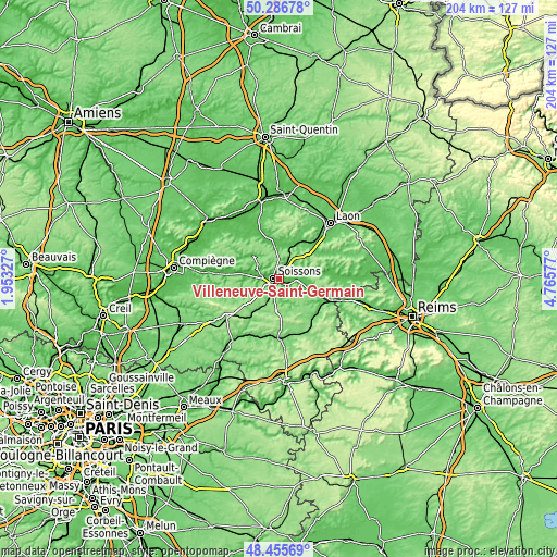 Topographic map of Villeneuve-Saint-Germain