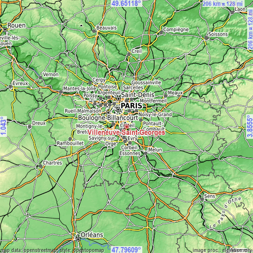 Topographic map of Villeneuve-Saint-Georges