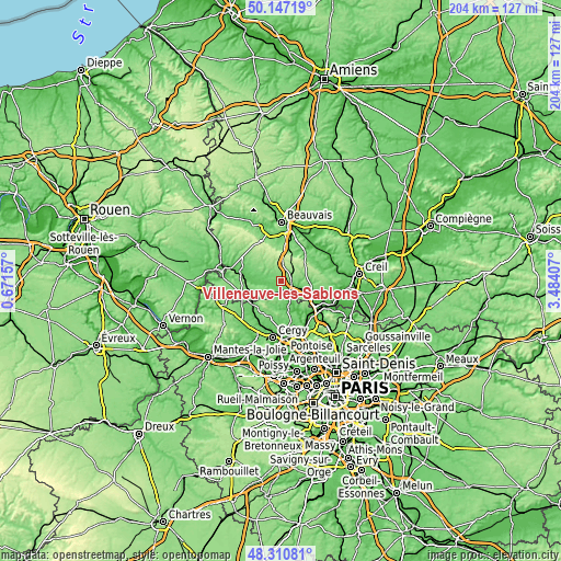 Topographic map of Villeneuve-les-Sablons