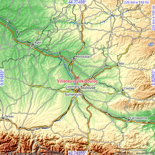 Topographic map of Villeneuve-lès-Bouloc