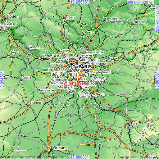 Topographic map of Villeneuve-le-Roi