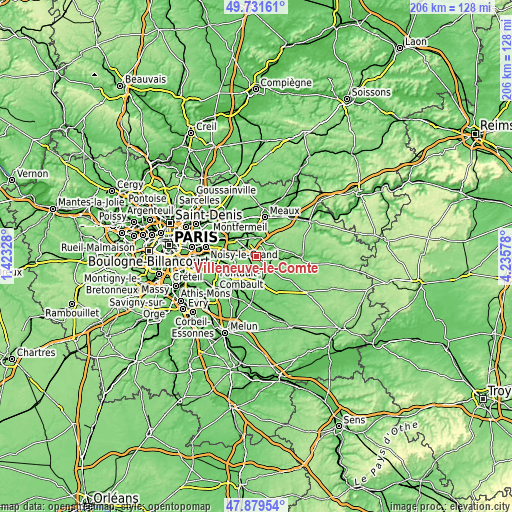 Topographic map of Villeneuve-le-Comte