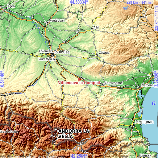 Topographic map of Villeneuve-la-Comptal