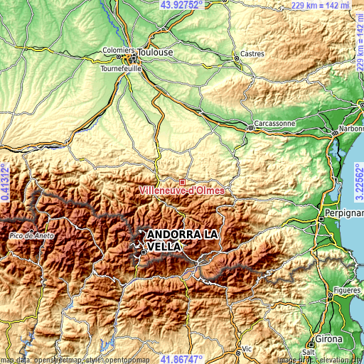 Topographic map of Villeneuve-d’Olmes